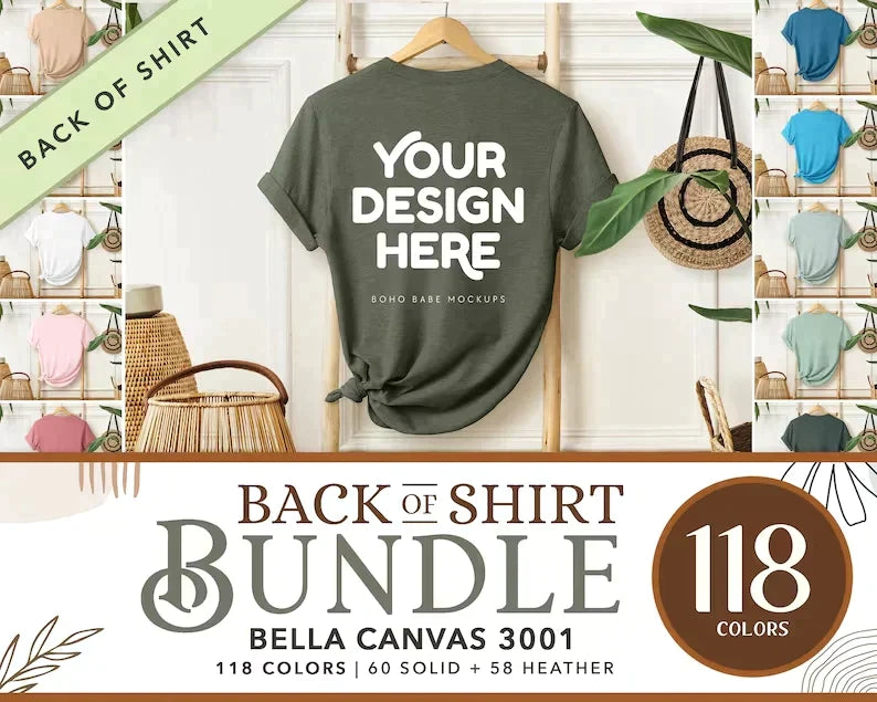 Bella Canvas 3001 LAVENDER BLUE Back of T-shirt Mockup | Boho Babe Hanging Mockup Design Vol.1