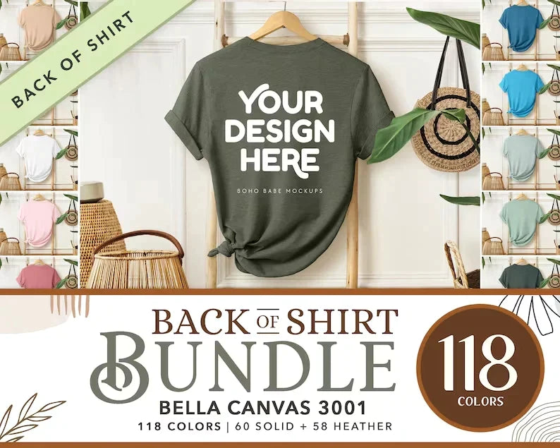 Bella Canvas 3001 ATHLETIC HEATHER Back of T-shirt Mockup | Boho Babe Hanging Mockup Design Vol.1