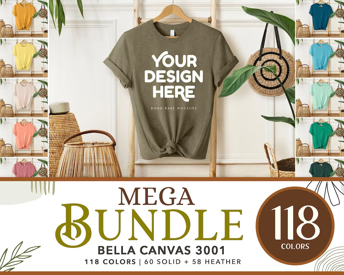 Bella Canvas 3001 HEATHER DEEP TEAL T-shirt Mockup | Boho Babe Hanging Mockup Design Vol.1