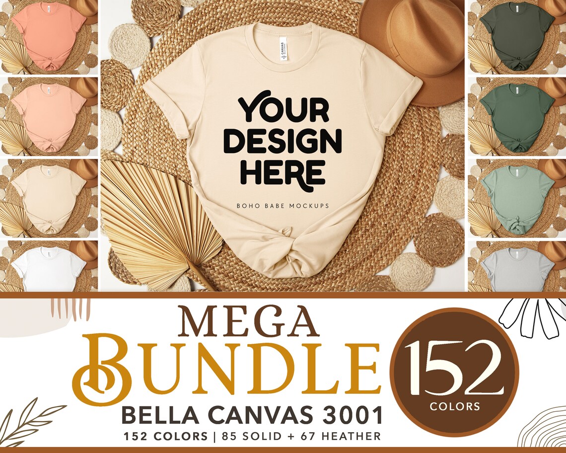 Bella Canvas 3001 ATLANTIC T-shirt Mockup | Boho Design | Flatlay Vol.5