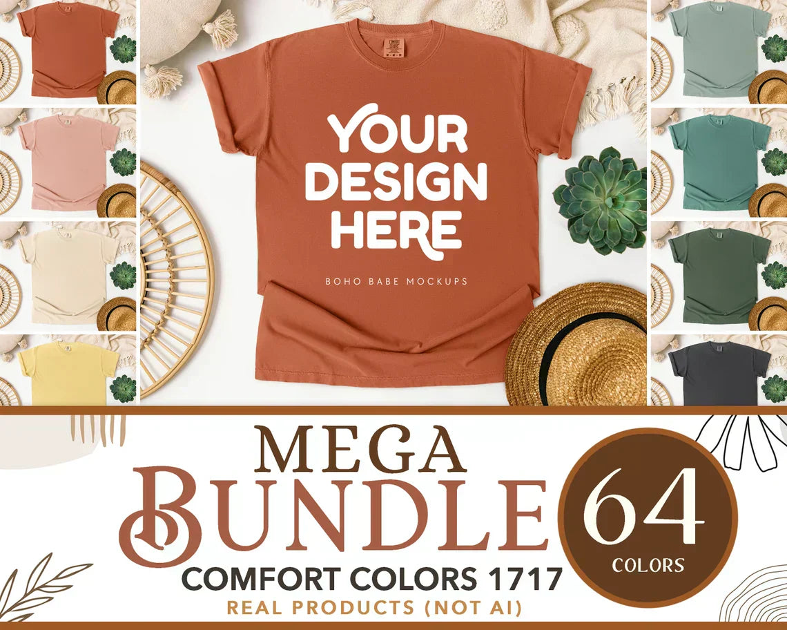 Comfort Colors 1717 BRIGHT SALMON T-shirt Mockup | Boho Babe Flatlay Mockup Design Vol.1