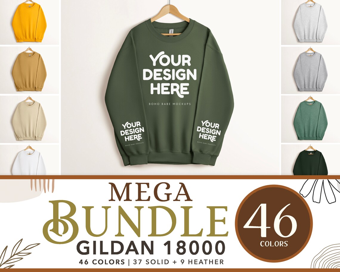Gildan 18000 HEATHER SPORT ROYAL Sleeve Sweatshirt Mockup | Boho Babe Hanging Mockup Design - Vol.5