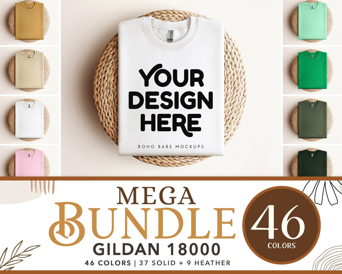 Gildan 18000 HEATHER SPORT DARK GREEN Sweatshirt Mockup | Boho Design | Folded Vol.1