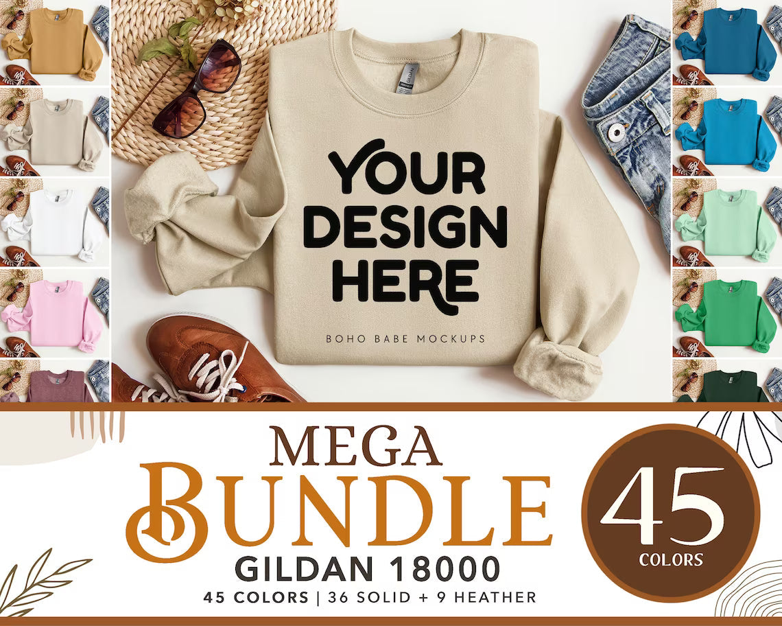 Gildan 18000 SAFETY ORANGE Sweatshirt Mockup | Boho Design | Folded Vol.2
