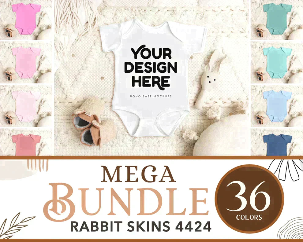 Rabbit Skins 4424 GARNET Short Sleeve Onesie Mockup | Boho Babe Flatlay Mockup Design Vol.1