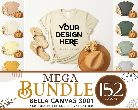 Bella Canvas 3001 T-Shirt Mockup Bundle | Boho Babe Flatlay Mockup Design - Vol.3