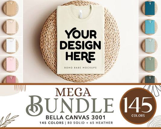 Bella Canvas 3001 T-Shirt Mockup Bundle | Boho Babe Folded Mockup Design - Vol.1