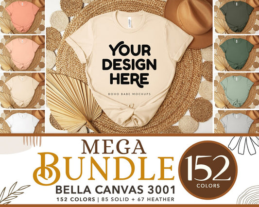 Bella Canvas 3001 T-Shirt Mockup Bundle | Boho Babe Flatlay Mockup Design - Vol.5