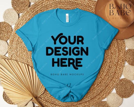 Bella Canvas 3001 AQUA T-shirt Mockup | Boho Design | Flatlay Vol.5