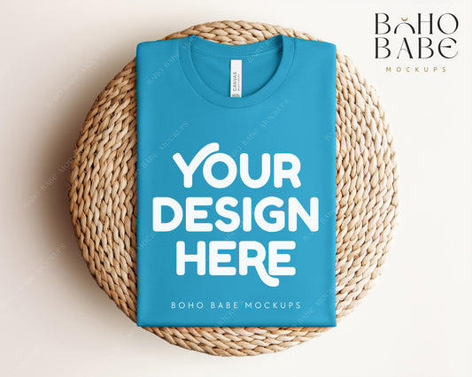 Bella Canvas 3001 AQUA T-shirt Mockup | Boho Babe Folded Mockup Design Vol.1