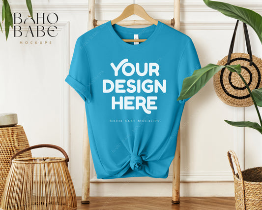 Bella Canvas 3001 AQUA T-shirt Mockup | Boho Babe Hanging Mockup Design Vol.1