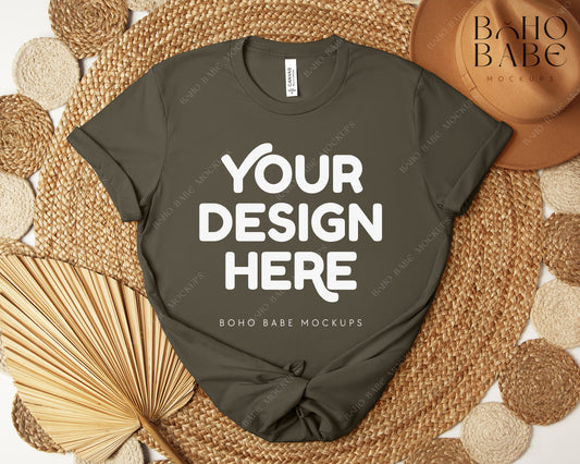 Bella Canvas 3001 ARMY T-shirt Mockup | Boho Design | Flatlay Vol.5