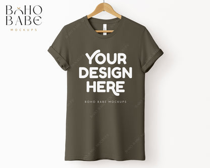 Bella Canvas 3001 ARMY T-shirt Mockup | Boho Babe Hanging Mockup Design Vol.4