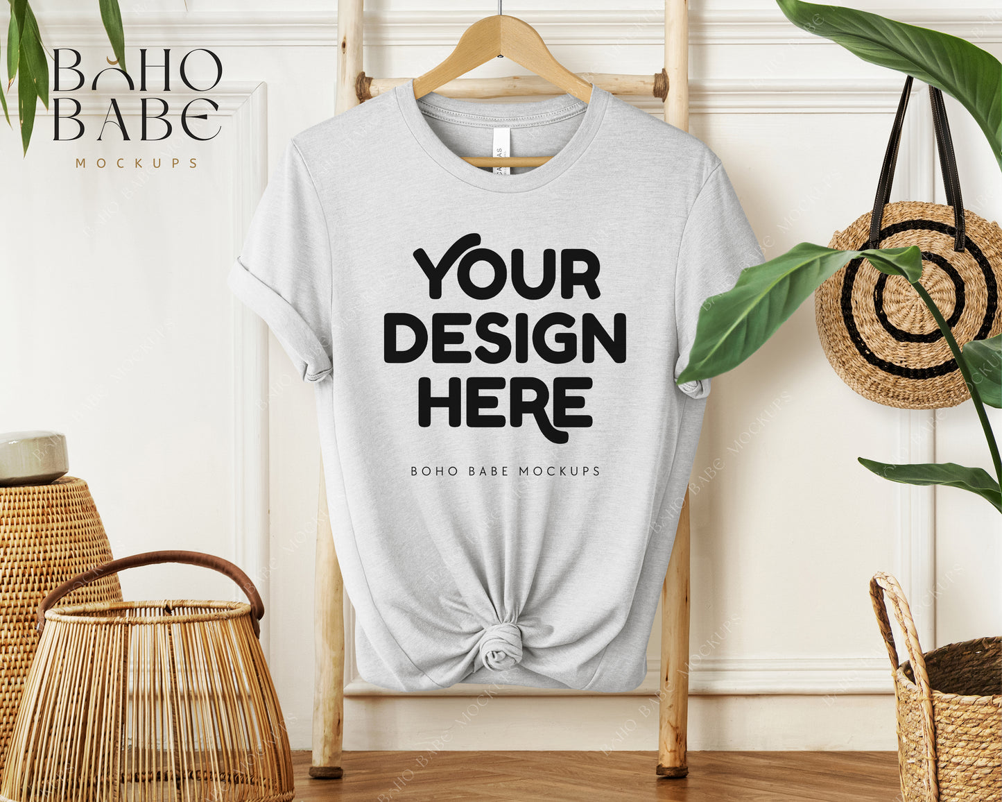 Bella Canvas 3001 ASH T-shirt Mockup | Boho Babe Hanging Mockup Design Vol.1