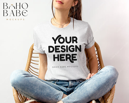 Bella Canvas 3001 ASH Female Model Mockup | Boho Babe Model Shirt Mockup Design Vol.2