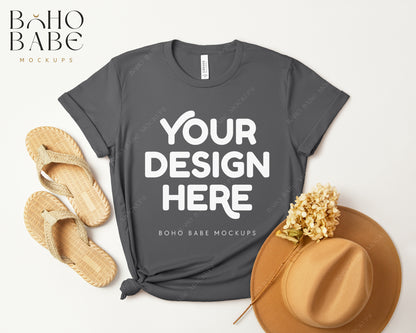 Bella Canvas 3001 ASPHALT T-shirt Mockup | Boho Design | Flatlay Vol.3