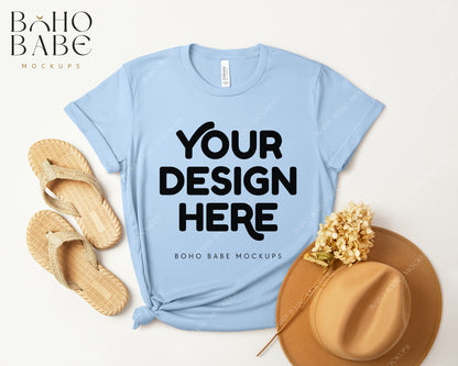 Bella Canvas 3001 BABY BLUE T-shirt Mockup | Boho Design | Flatlay Vol.3