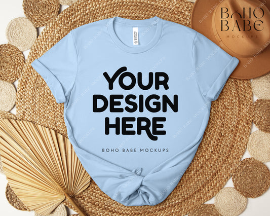 Bella Canvas 3001 BABY BLUE T-shirt Mockup | Boho Design | Flatlay Vol.5