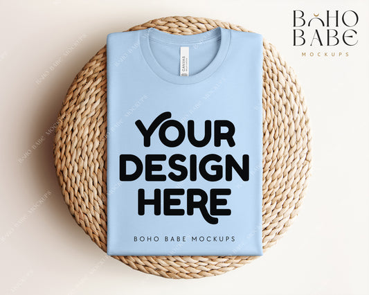 Bella Canvas 3001 BABY BLUE T-shirt Mockup | Boho Babe Folded Mockup Design Vol.1