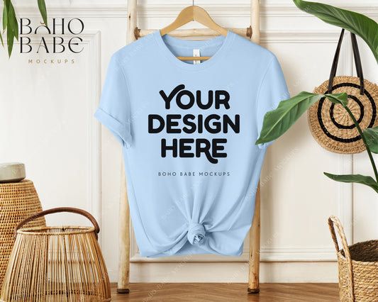 Bella Canvas 3001 BABY BLUE T-shirt Mockup | Boho Babe Hanging Mockup Design Vol.1