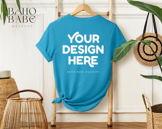 Bella Canvas 3001 AQUA Back of T-shirt Mockup | Boho Babe Hanging Mockup Design Vol.1