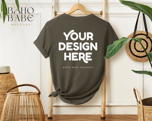 Bella Canvas 3001 ARMY Back of T-shirt Mockup | Boho Babe Hanging Mockup Design Vol.1