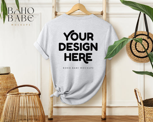 Bella Canvas 3001 ASH Back of T-shirt Mockup | Boho Babe Hanging Mockup Design Vol.1