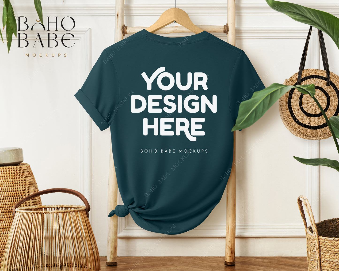 Bella Canvas 3001 ATLANTIC Back of T-shirt Mockup | Boho Babe Hanging Mockup Design Vol.1