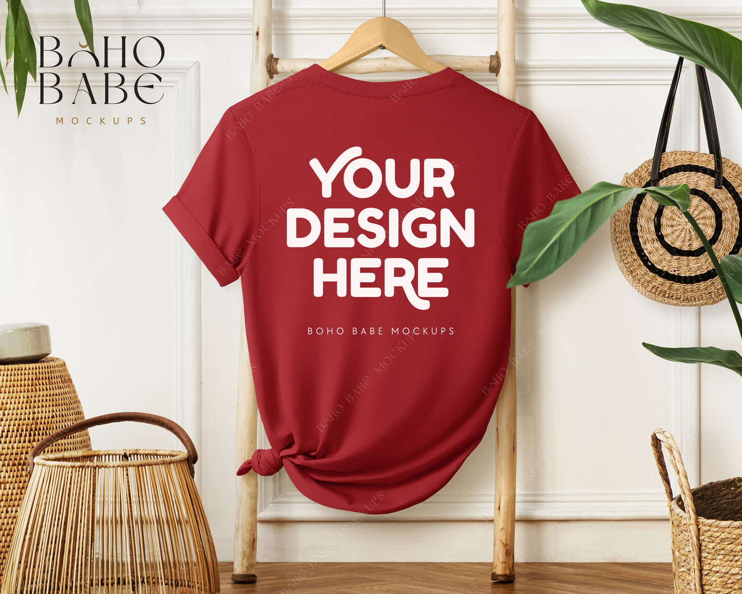 Bella Canvas 3001 Back of T-Shirt Mockup Bundle | Boho Babe Hanging Mockup Design - Vol.1