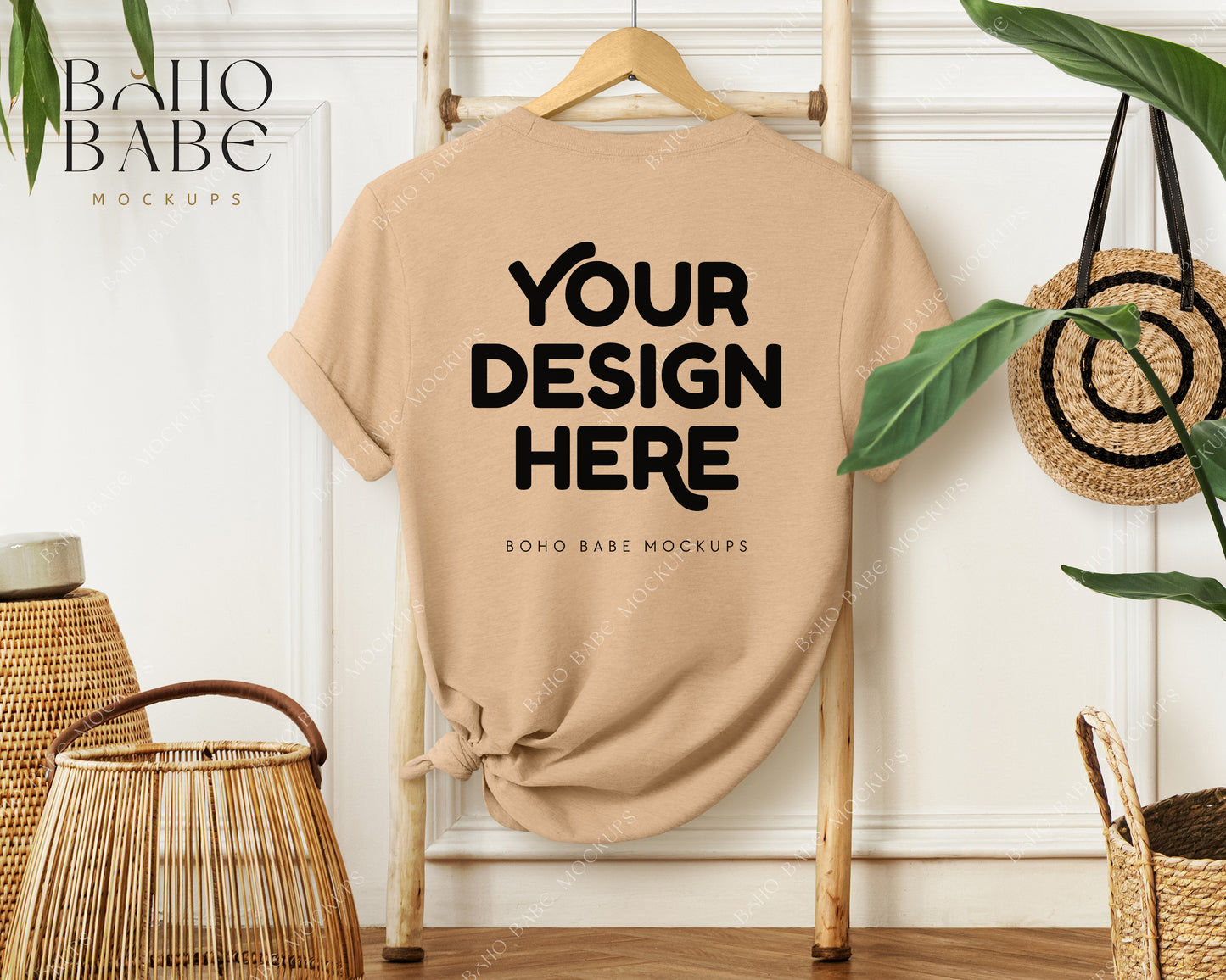 Bella Canvas 3001 Back of T-Shirt Mockup Bundle | Boho Babe Hanging Mockup Design - Vol.1