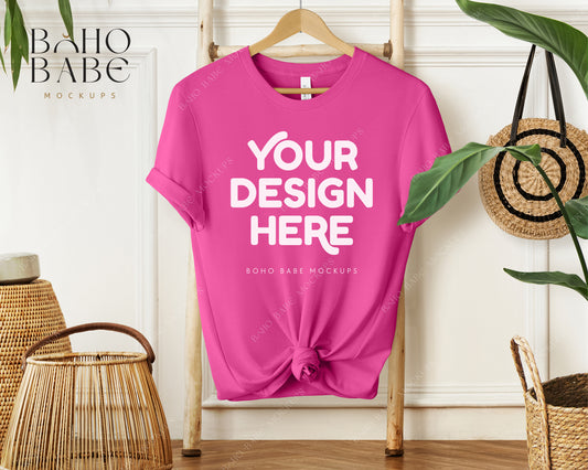 Bella Canvas 3001 BERRY T-shirt Mockup | Boho Babe Hanging Mockup Design Vol.1
