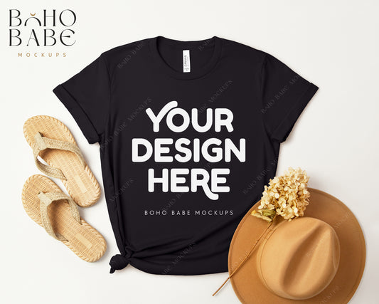 Bella Canvas 3001 BLACK T-shirt Mockup | Boho Design | Flatlay Vol.3