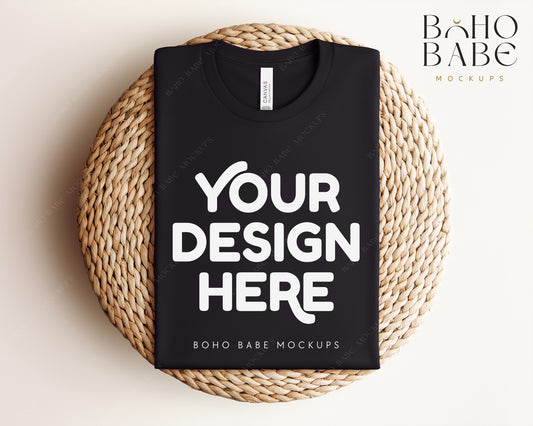 Bella Canvas 3001 BLACK T-shirt Mockup | Boho Babe Folded Mockup Design Vol.1