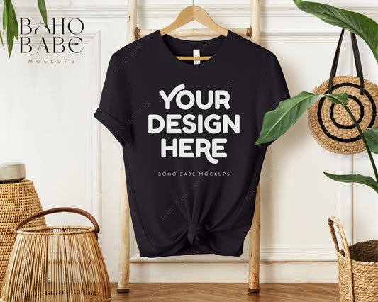 Bella Canvas 3001 BLACK T-shirt Mockup | Boho Babe Hanging Mockup Design Vol.1