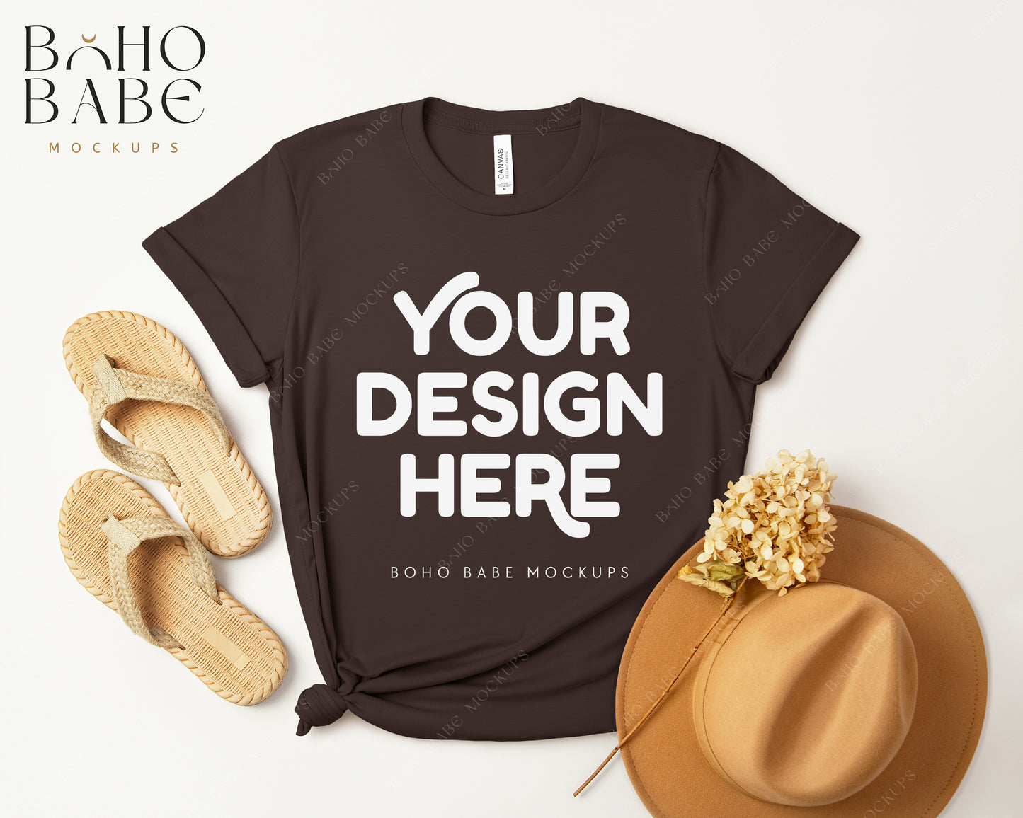 Bella Canvas 3001 BROWN T-shirt Mockup | Boho Design | Flatlay Vol.3