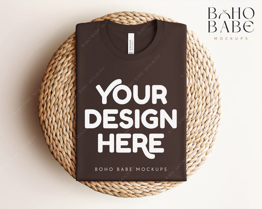 Bella Canvas 3001 BROWN T-shirt Mockup | Boho Babe Folded Mockup Design Vol.1