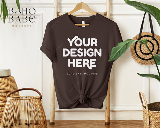 Bella Canvas 3001 BROWN T-shirt Mockup | Boho Babe Hanging Mockup Design Vol.1