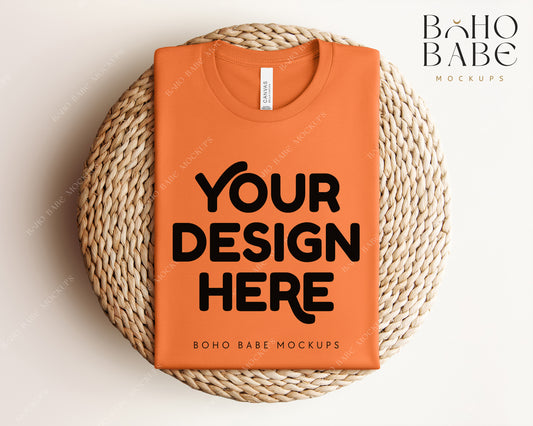 Bella Canvas 3001 BURNT ORANGE T-shirt Mockup | Boho Babe Folded Mockup Design Vol.1