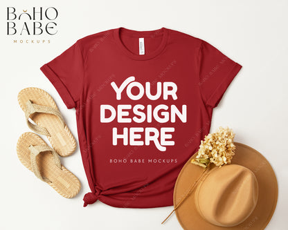 Bella Canvas 3001 CANVAS RED T-shirt Mockup | Boho Design | Flatlay Vol.3