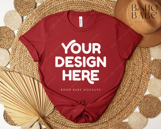 Bella Canvas 3001 CANVAS RED T-shirt Mockup | Boho Design | Flatlay Vol.5