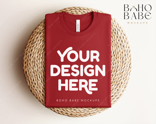 Bella Canvas 3001 CANVAS RED T-shirt Mockup | Boho Babe Folded Mockup Design Vol.1