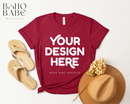 Bella Canvas 3001 CARDINAL T-shirt Mockup | Boho Design | Flatlay Vol.3