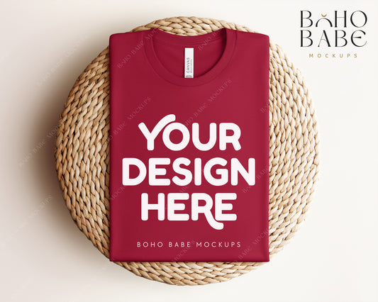 Bella Canvas 3001 CARDINAL T-shirt Mockup | Boho Babe Folded Mockup Design Vol.1