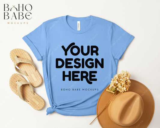 Bella Canvas 3001 CAROLINA BLUE T-shirt Mockup | Boho Design | Flatlay Vol.3