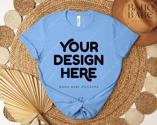 Bella Canvas 3001 CAROLINA BLUE T-shirt Mockup | Boho Design | Flatlay Vol.5