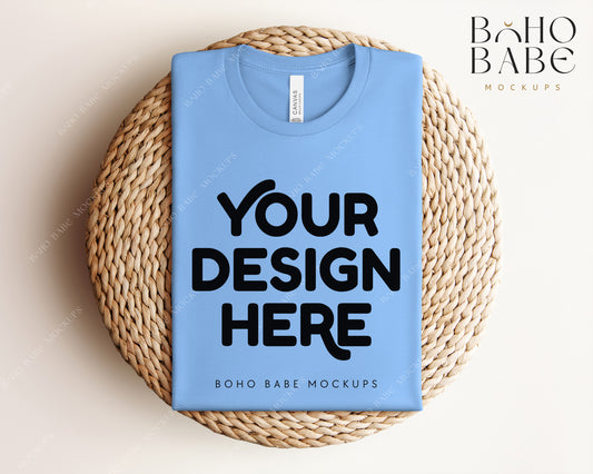 Bella Canvas 3001 CAROLINA BLUE T-shirt Mockup | Boho Babe Folded Mockup Design Vol.1