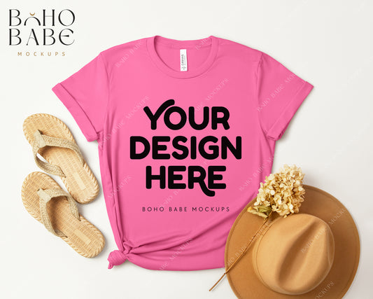 Bella Canvas 3001 CHARITY PINK T-shirt Mockup | Boho Design | Flatlay Vol.3