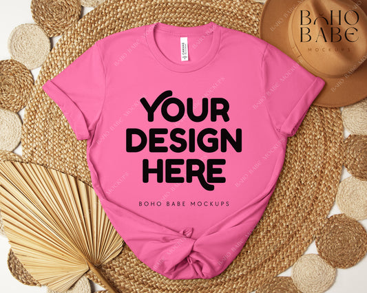 Bella Canvas 3001 CHARITY PINK T-shirt Mockup | Boho Design | Flatlay Vol.5