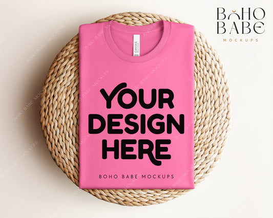 Bella Canvas 3001 CHARITY PINK T-shirt Mockup | Boho Babe Folded Mockup Design Vol.1