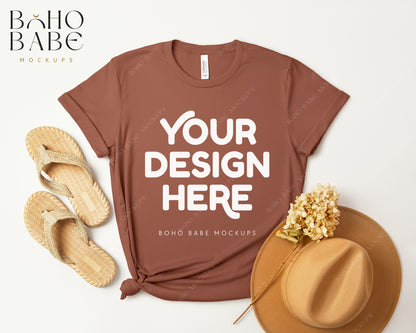 Bella Canvas 3001 CHESTNUT T-shirt Mockup | Boho Design | Flatlay Vol.3